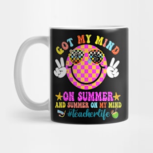 Groovy Happy Face Summer Vibes Got My Mind On Summer Teacher Mug